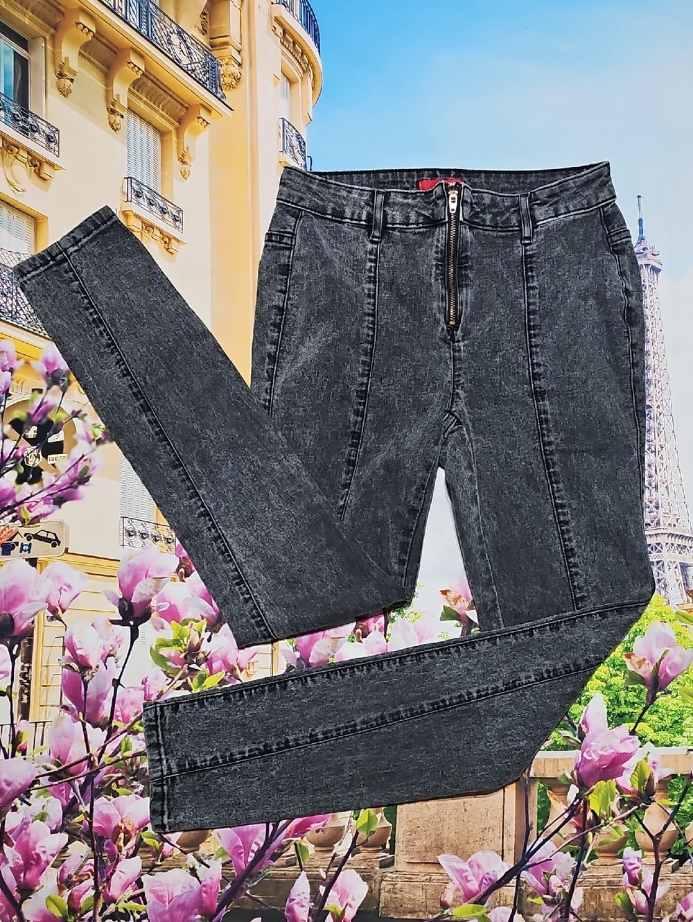 BONGO Washed Black High-Rise Skinny Jeans with Front Zip Size 3